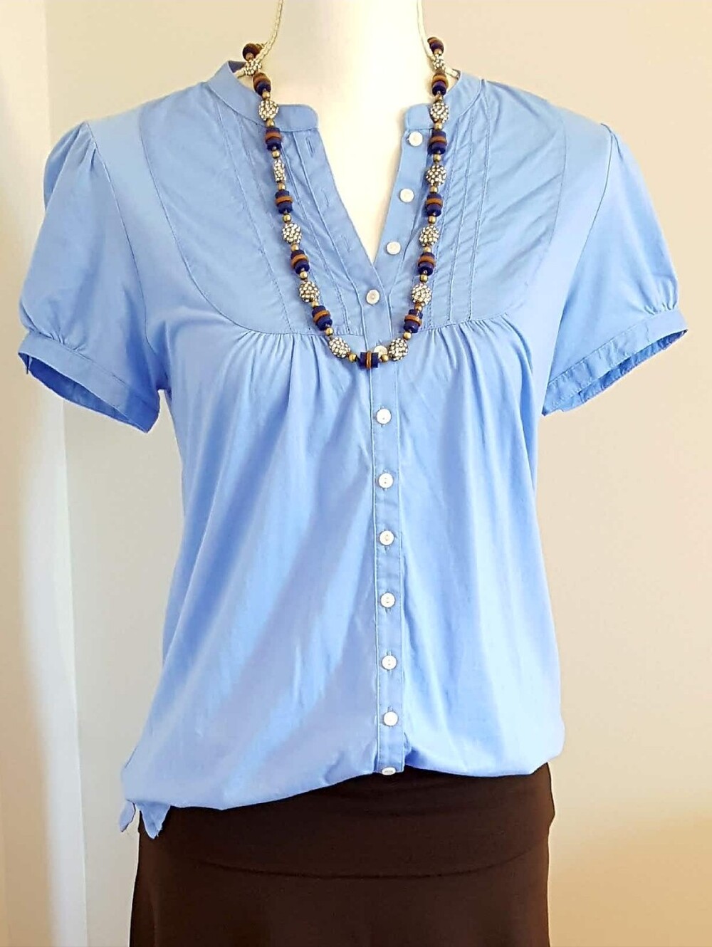 J. Crew Navy Blue & Gold Beaded Rhinestone Crystal Pave Necklace